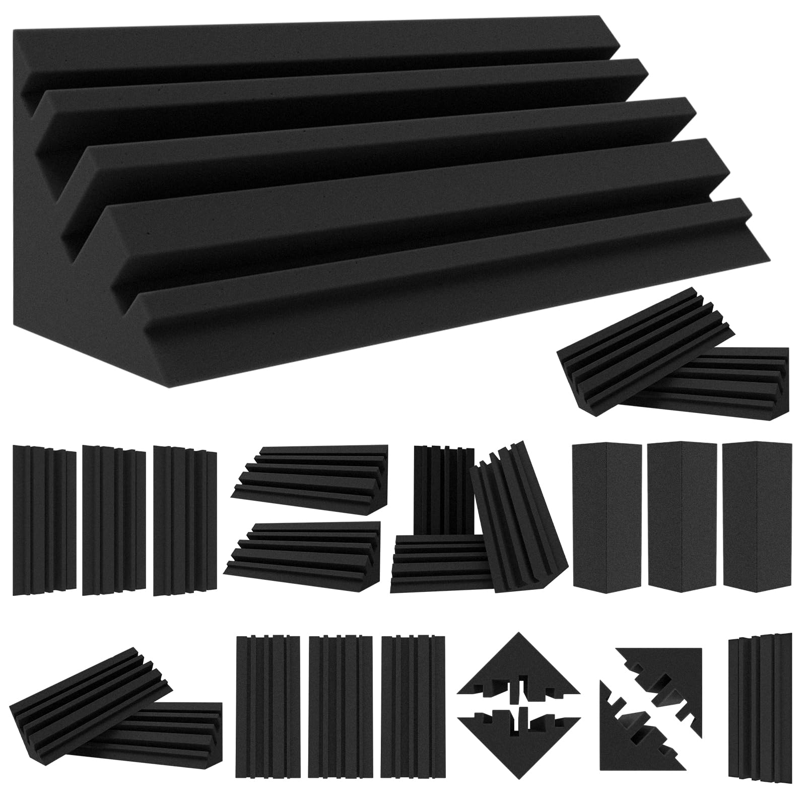 BXI Lot de 24 pièges à basse - 10 x 10 x 30 cm - Coin en mousse dense et épaisse - Panneau de traitement acoustique absorbant l'écho réverbération - Absorbeur sonore basse fréquence pour salle de
