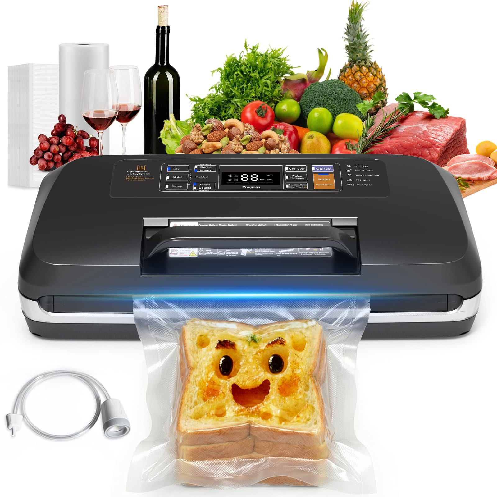 Aparato 12 en 1 con Doble Soldadura: Envasadora al Vacío Doméstica y Profesional para Alimentos de 95 kPa – Incluye Easy-Lock, Cortador de Film, Bandeja Desmontable para Conservación de Larga Duración