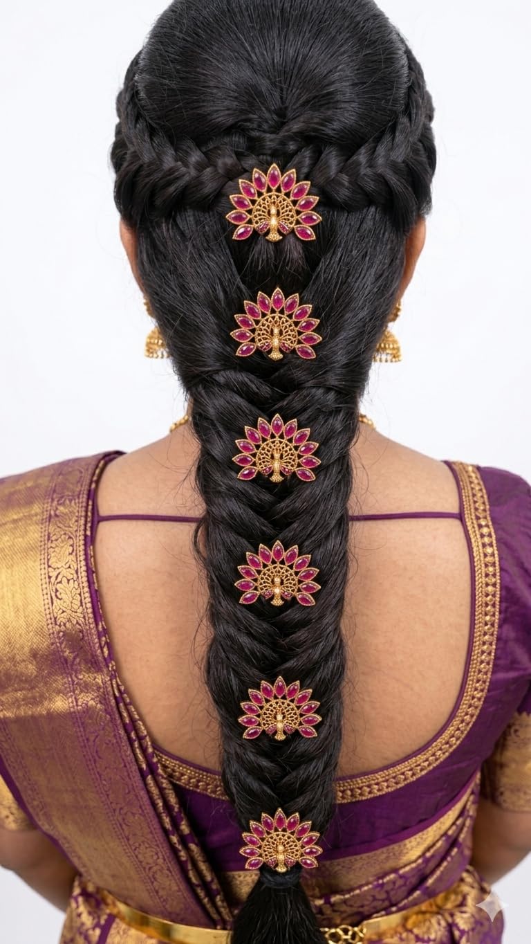 Traditional Peacock Floral U Pin Hair Accessories for Women | Bridal Braid Jewelry | Ethnic Saree Hair Pins Set | Wedding & Festive Hair Styling Accessories(Pack of 5)-image-34
