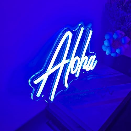 Miniatura 2 de Aloha - Letreros de neón, estéticos azules hechos a mano, arte hawaiano Aloha LED de neón para decoración de pared, regalo de cumpleaños de boda,
