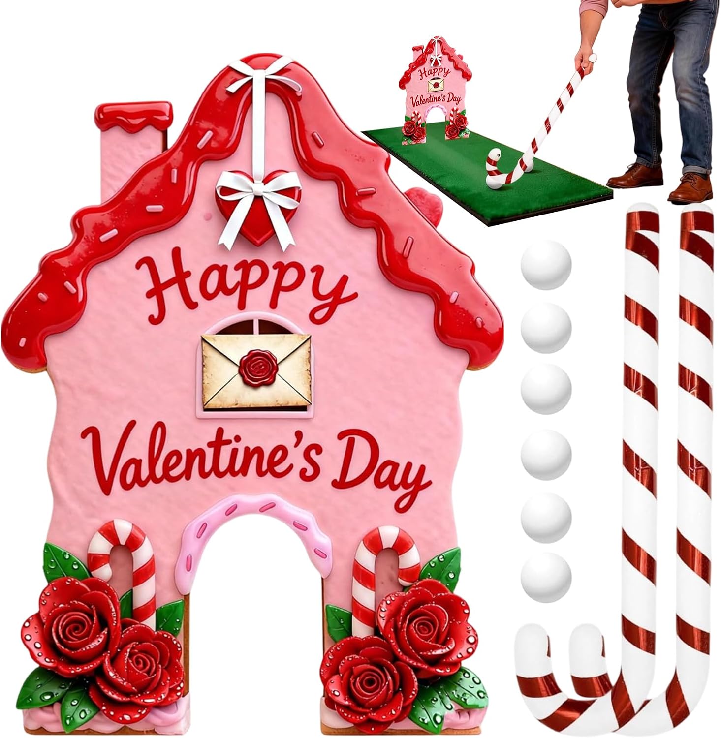 Holiday Mini Golf Set, Gingerbread Game Toy, Portable Indoor Outdoor Activity Sturdy Build, Christmas Fun Game Festive Theme, Mini Play Accessory with Easy Setup, Party Entertainment for Home Carnival