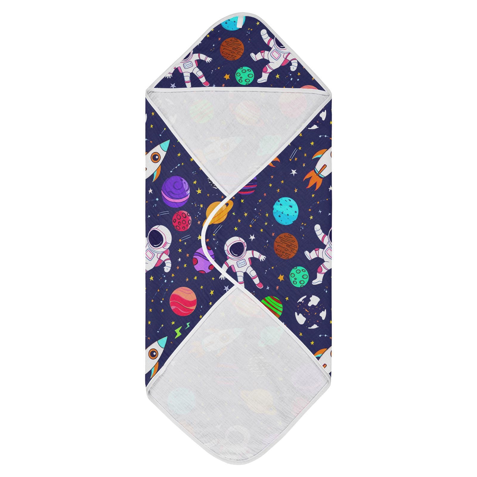 Msyxl Astronauts Space Pattern Hooded Towel - Ultra Soft & Absorbent Muslin Cotton Bath Towel for Babies, Toddlers, Newborn - Boys & Girls Essential 35