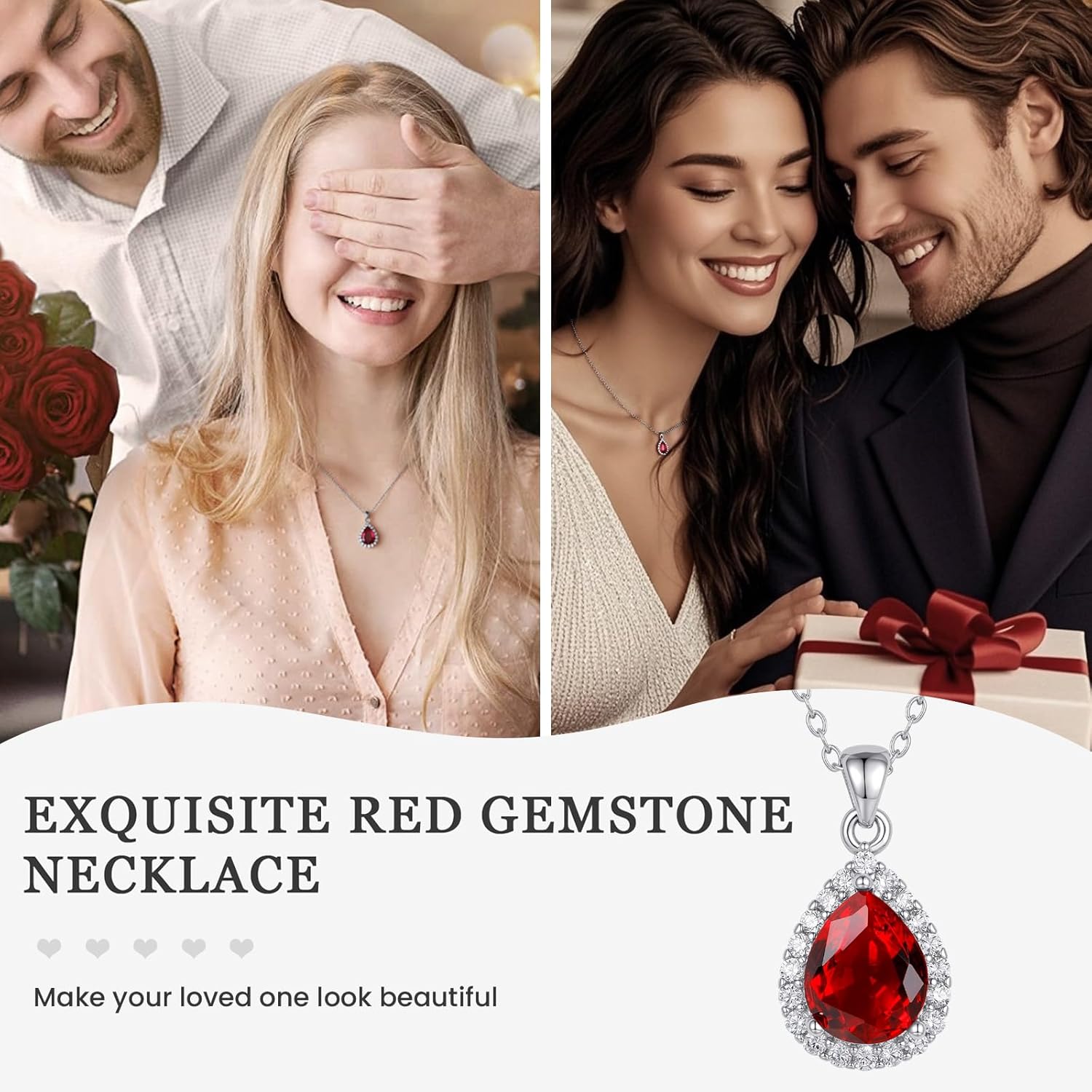 Lolitta Valentine's Day anniversary Birthday Gifts, Ruby Red Teardrop Pendant Necklaces For Women, 18K White Gold Plated 18+2 Inch Adjustable Chain, Dainty Jewelry Rose Gifts Set, For Women Mom Her - Image 4