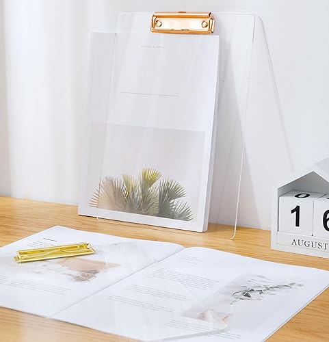 Vista 13 de JIARI Paquete de 2 portapapeles de acrílico transparente para oficina, tamaño A4, 8.6 x 12.2 pulgadas (dorado)