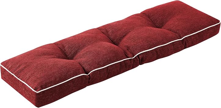 IPYNBAP Bench Cushion, 42 x 16 Inch Patio Furniture Cushions with Durable Ties, Soft Memory Foam Bench Cushions for Indoor/Outdoor Furniture with Non-Slip Bottom, Kitchen&Dining, Red