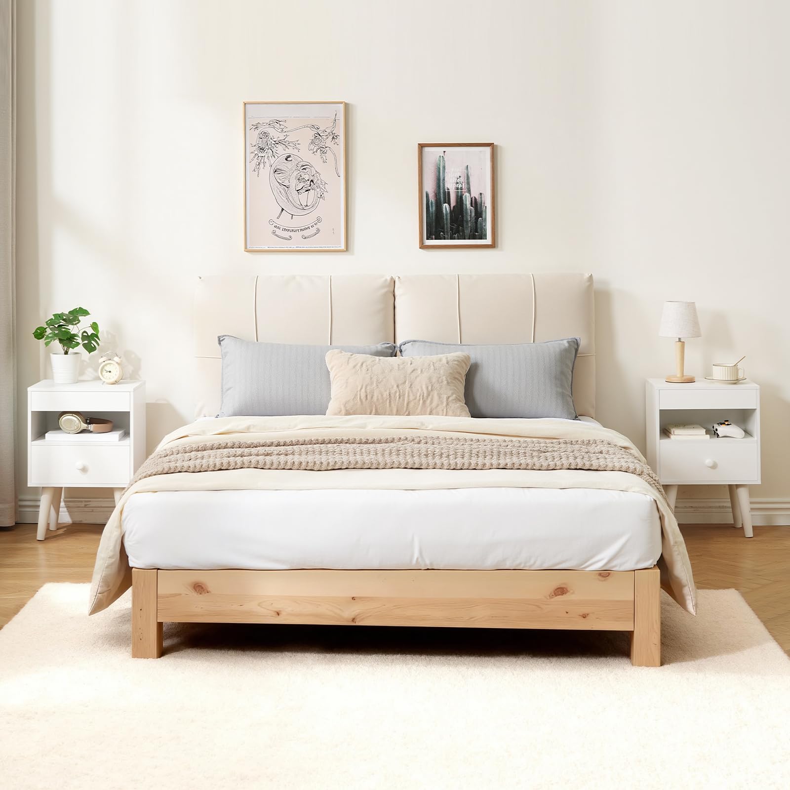 HOOBRO Comodino con Vassoio Estraibile, Cassetto in Tessuto, Tavolino da Caffè per Soggiorno e Camera da Letto, Bianco EWT191BZ01