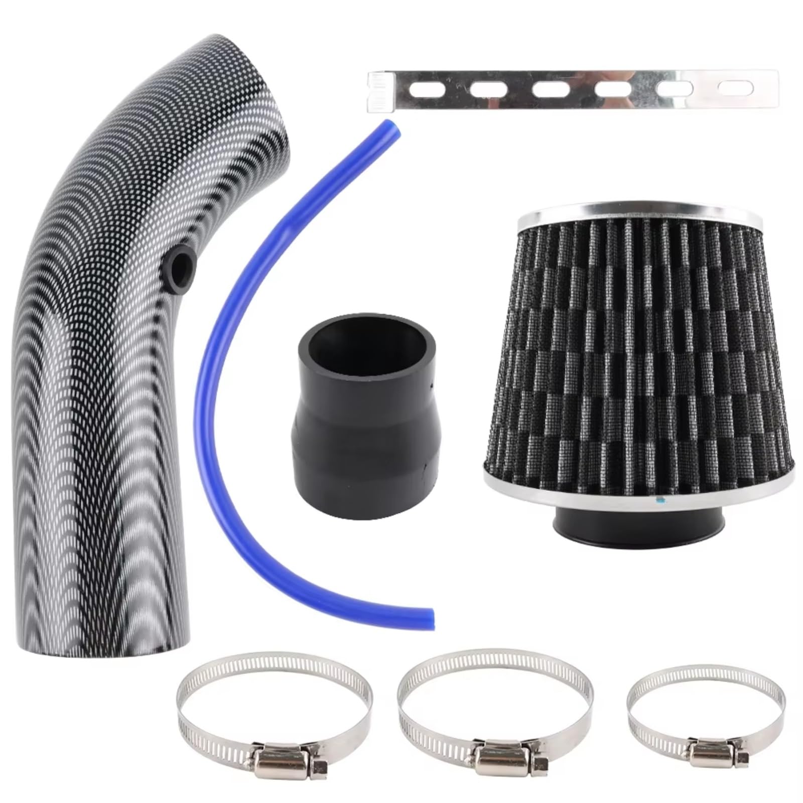 Tubo Sobrealimentación Aire Kit Tubo Inducción Turbo Entrada Aire Frío Universal Para Coches Carreras 76mm De Aluminio Con Filtro Cónico(Plata)