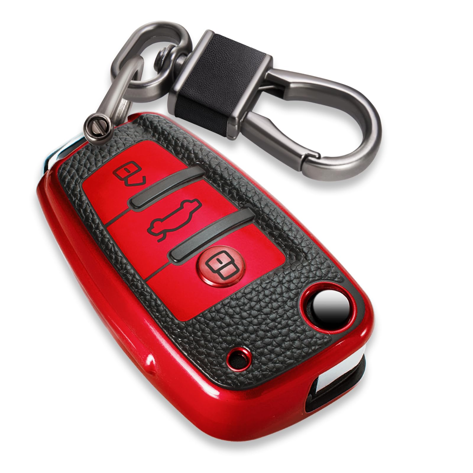 Key Fob Cover for Audi, Leather-Style Keychain Tab Cover, Red