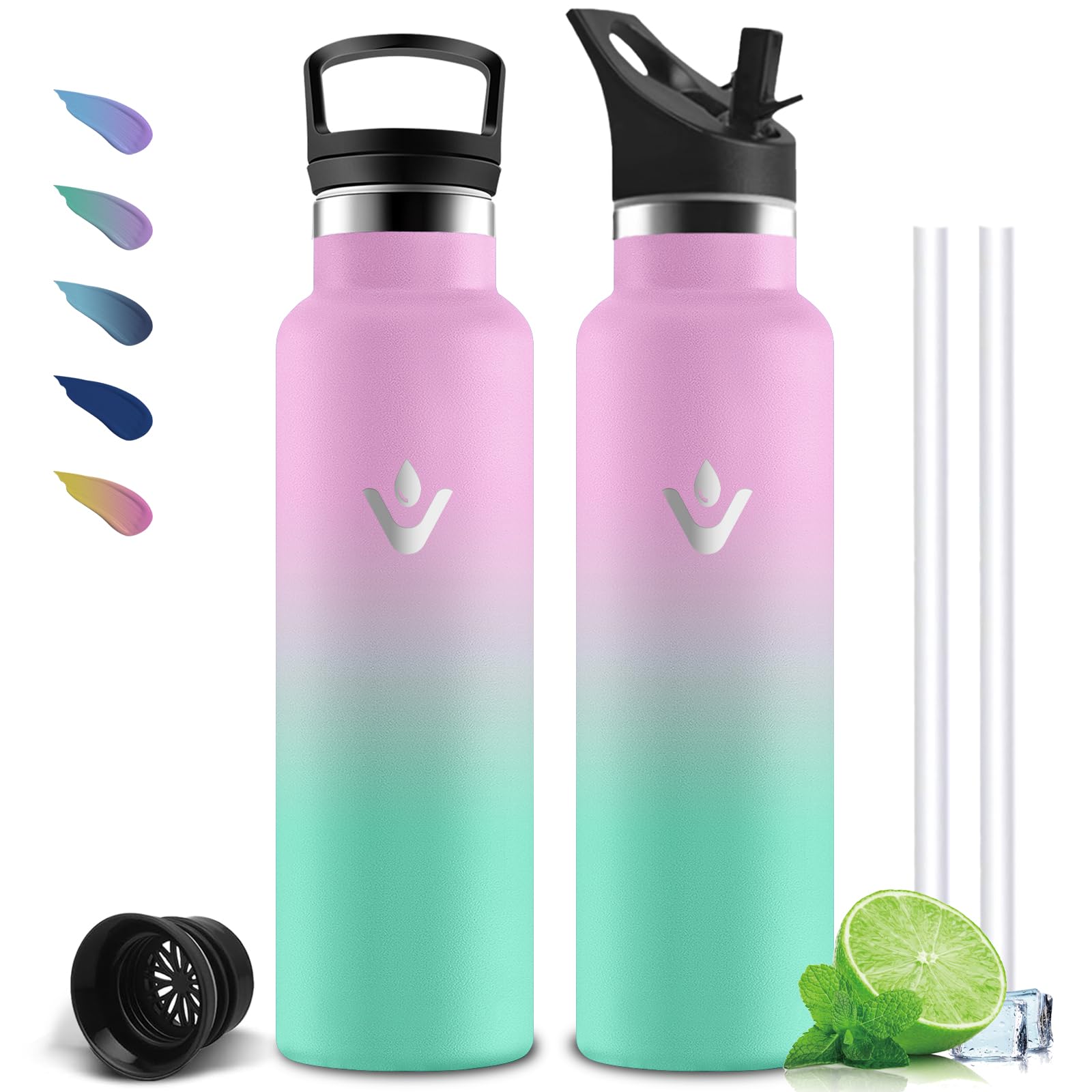 Mujigaga Thermos Flask, 1 Litre Stainless Steel, BPA-Free, Water Bottle with Straw, Water Bottle, Leak-Proof, Insulated Flask, Double Walled, for Fitness, Camping, Hiking, Yoga