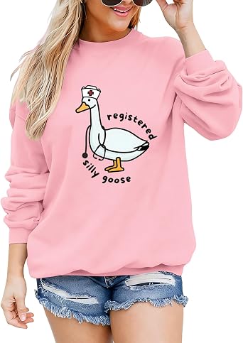 Nurse Graphic Crewneck Sweatshirt for Women Funny Silly Goose Pullover Cute Registered Nursing Gift Long Sleeve Tops
