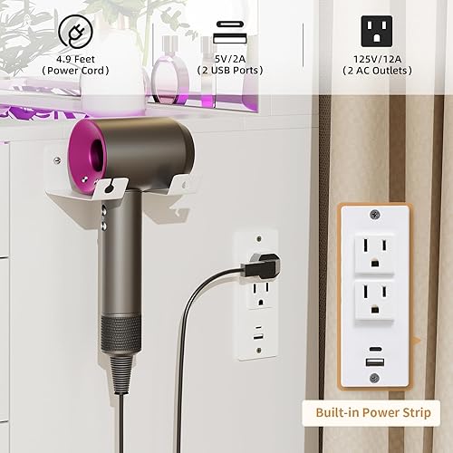 Miniatura 6 de VOWNER Tocador con espejo iluminado, escritorio de maquillaje con parte superior de cristal con altavoz Bluetooth, 14 luces y 11 cajones, 3 modos de