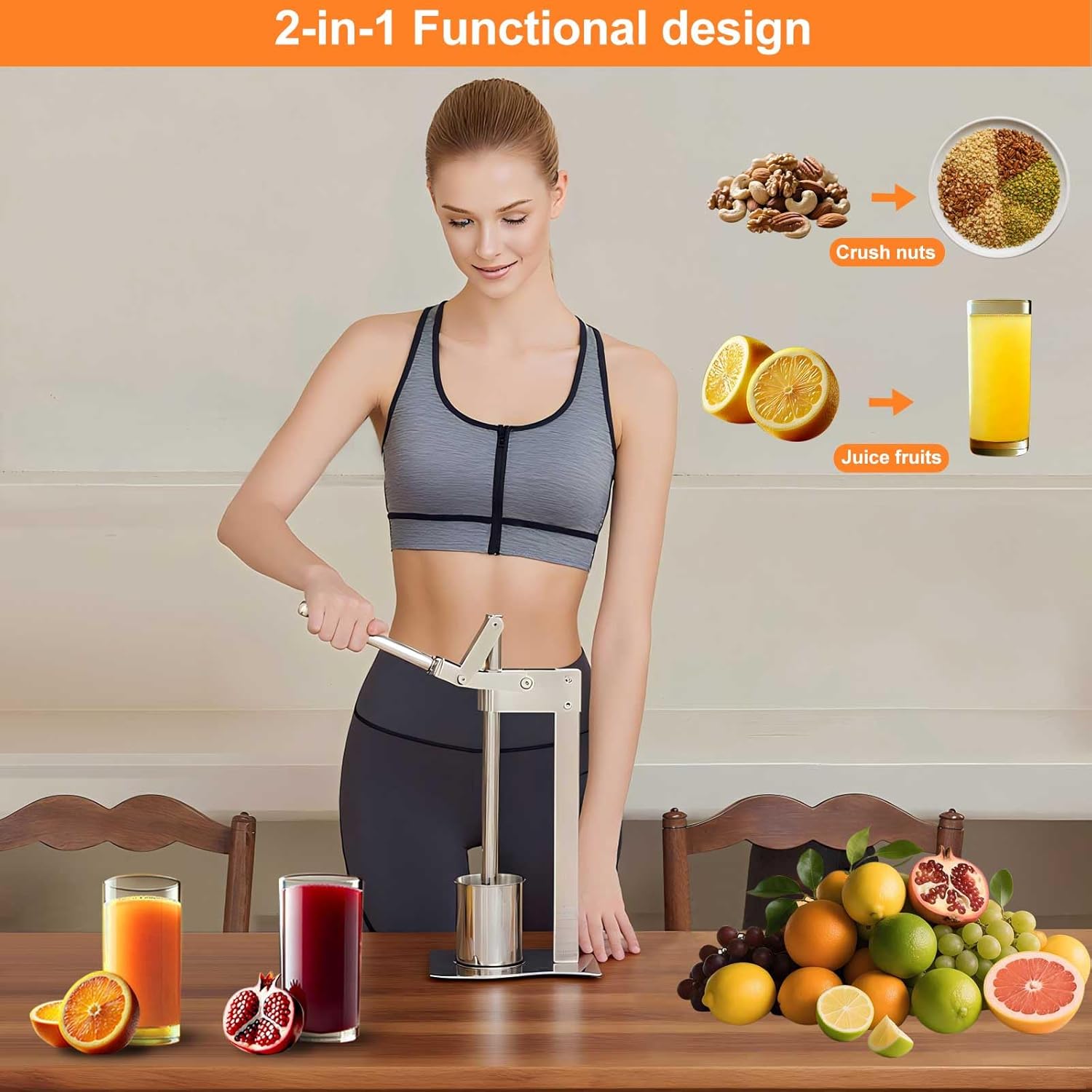 Manual Lemon Smasher – Heavy Duty Stainless Steel Fruit Juicer, Nut Crusher, and Grinder – Juicer Machine for Lemon, Orange,– Juice Squeezer & Nut Cracker for All Nuts (Almonds, Walnuts, Hazelnuts)