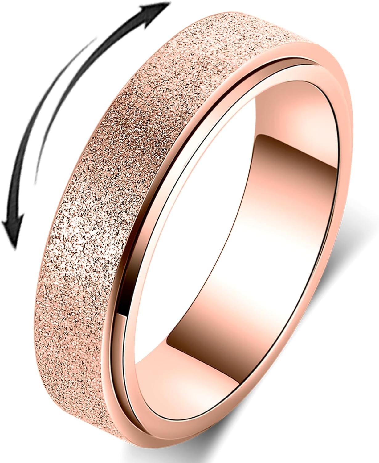 Titanium Stainless Steel Anxiety Ring for Women Men Fidget Spinner Ring, Size 6-12, Width 6MM, 5-Color: Rose Gold-Rainbow-Silver-Black-Blue