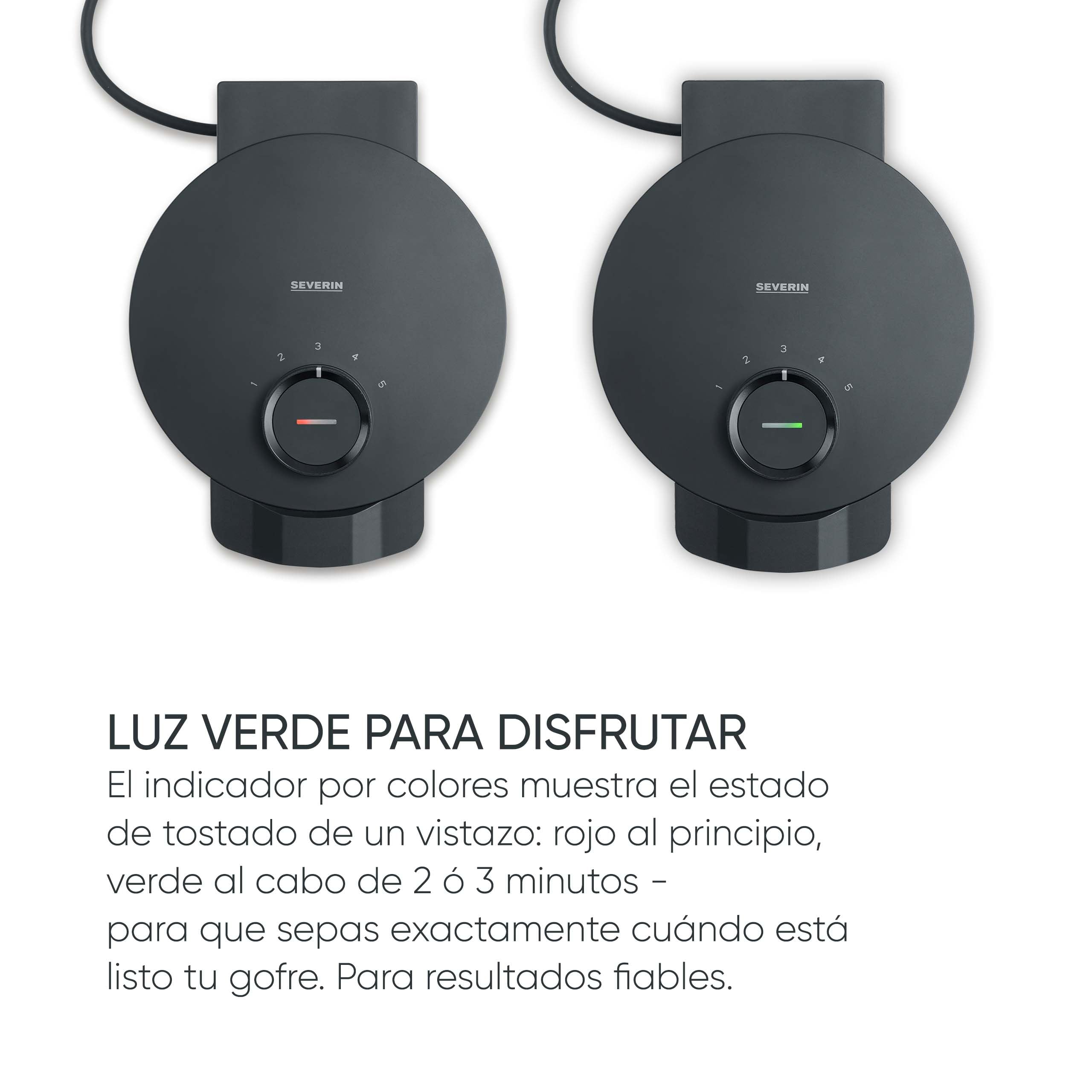 SEVERIN Gofrera Black Line, gofres con forma de corazón, revestimiento libre de PFAS, luz indicadora, práctico enrollador para el cable, 1000 W, negro/acero inoxidable, WA 2117