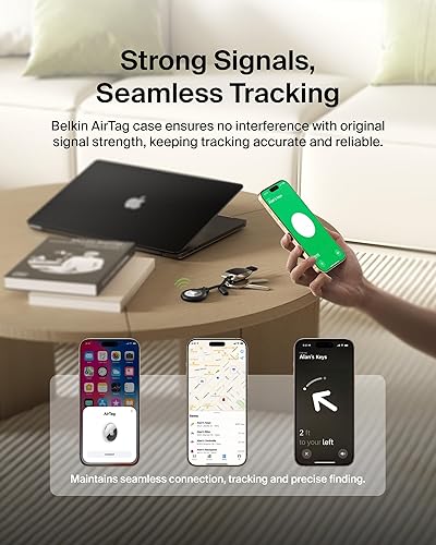Vista 44 de Belkin - Soporte seguro con llavero para Apple AirTag, funda duradera y resistente a los arañazos con cara abierta y bordes elevados, protección