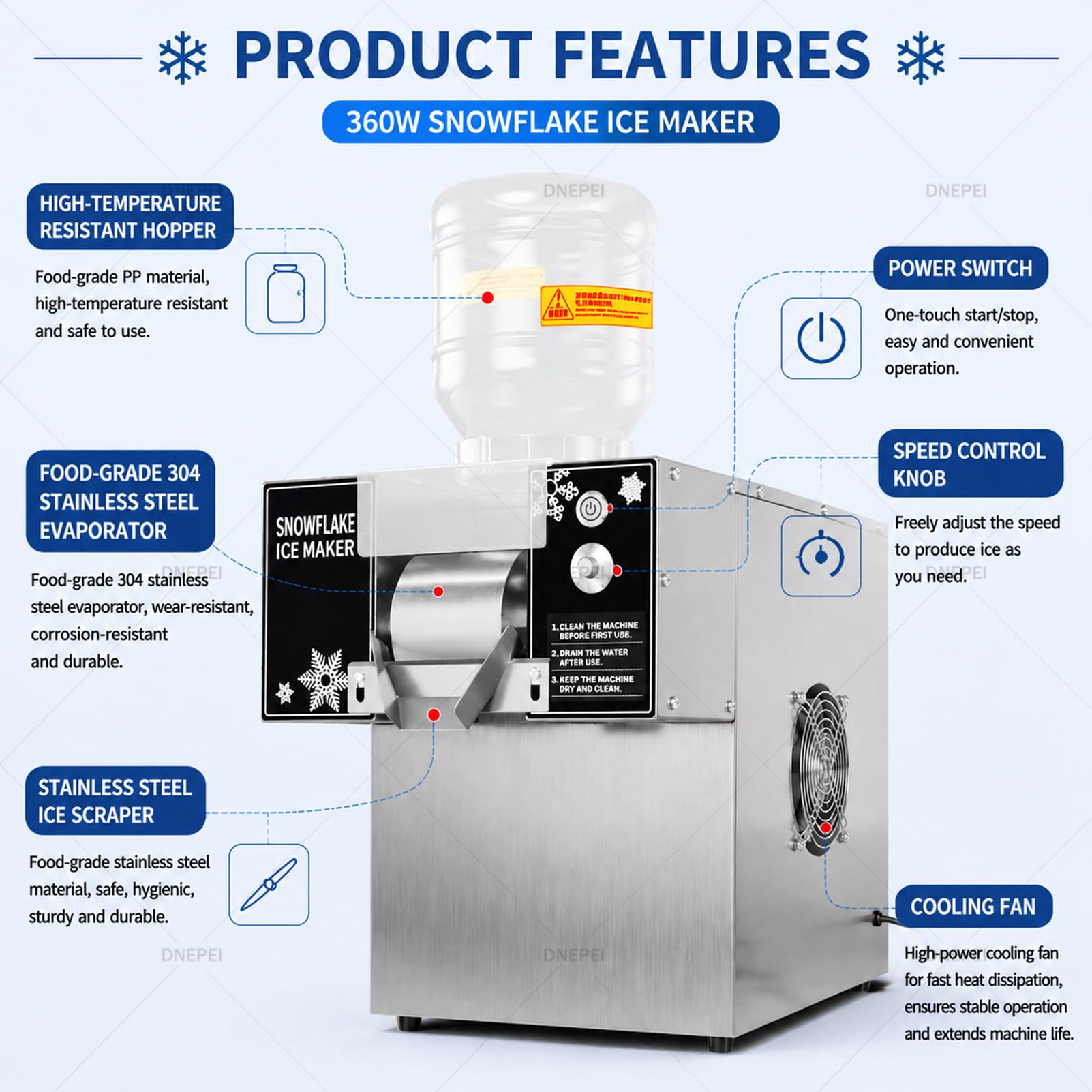 Machine à Glace pilée coréenne (Bingsu) – Capacité de 132 LB/Jour 60-StandardModel