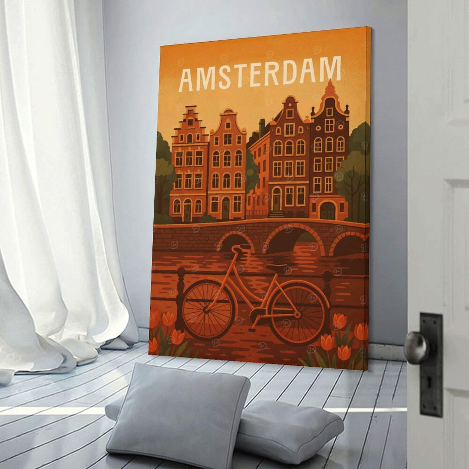 Junmoney Amsterdam Travel Decorative Wall Artwork, 08x12inch(20x30cm), for Study, Office Or Focused Interiors, A Smart Decor Choice for Study Walls