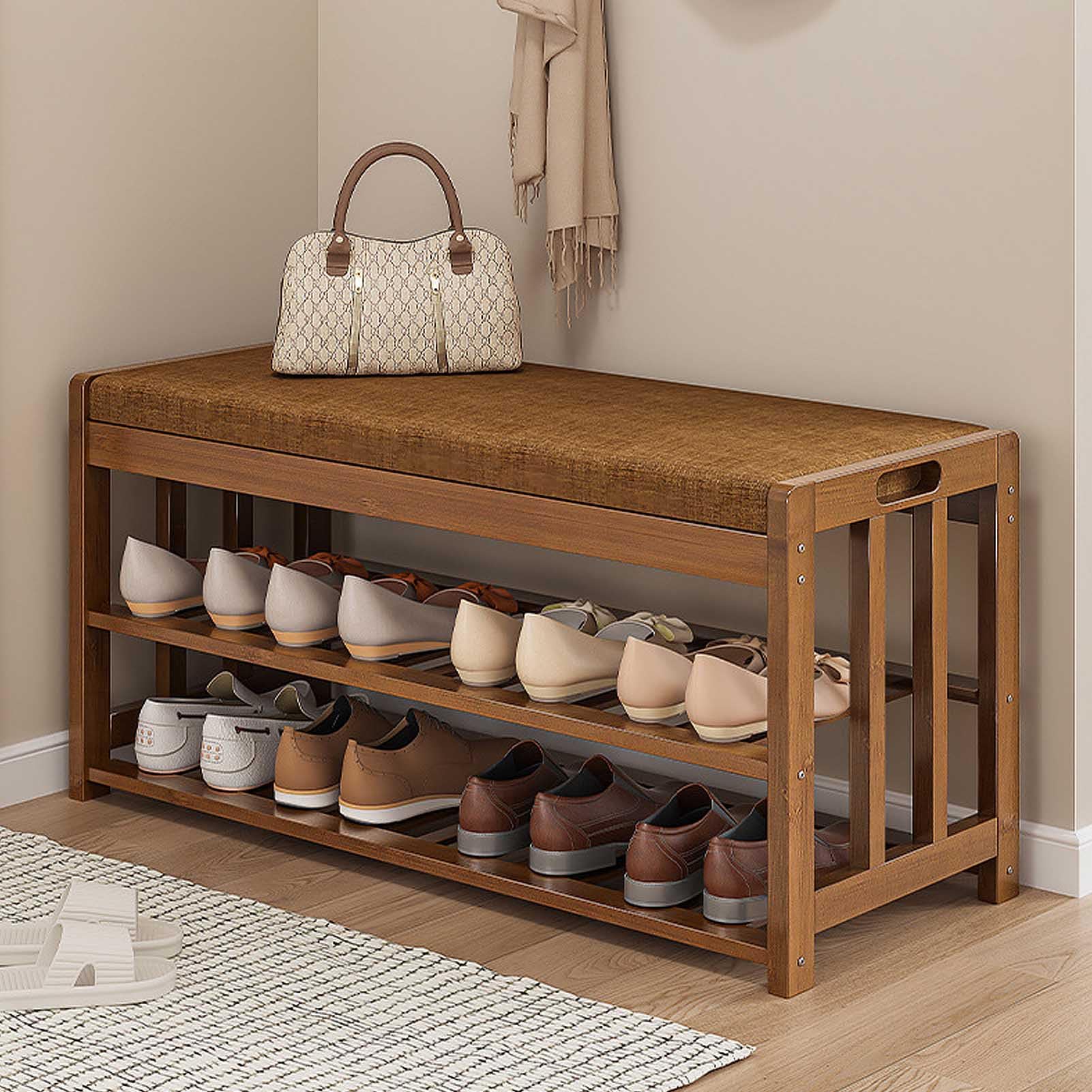 Banc à chaussures en bambou pour entrée et tabouret de rangement
