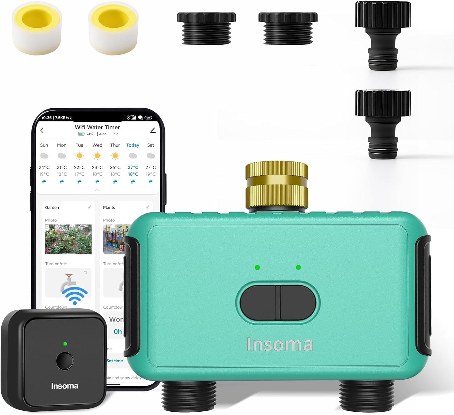 Wifi Water Timer, Smart Sprinkler Timer For Garden Hose Faucet, Programmable Watering Irrigation 2 Outlet Timer With Brass Swivel, App Control Garden System For Lawns And Yard Compatible With Alexa