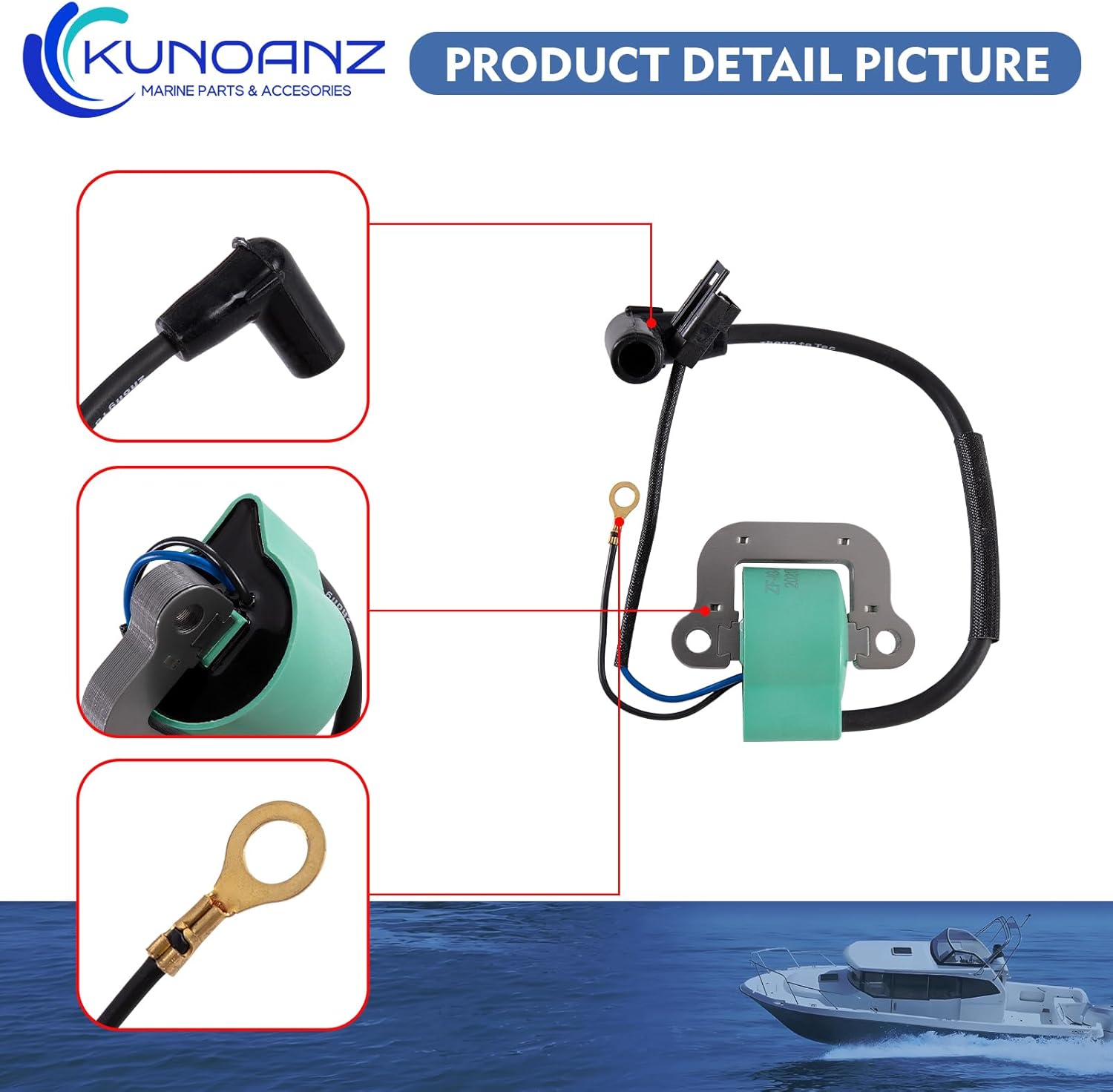 502880 18-5196 Ignition Coil Assembly for Johnson Evinrude OMC 581407 777665 581319 Sierra 9.9 15 40 hp Outboard 9.9hp 15 hp 40hp 0502880 0581407 0777665 0581319 (1974-1975-1976) Mallory 9-23101