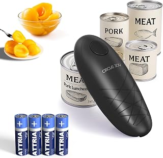 CIRCLE JOY Electric Can Opener: One-Touch Automatic, Smooth Safe Edges, Battery-Operated Handheld for Seniors & Kitchen - Black