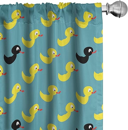 Miniatura 45 de Lunarable Cortinas amarillas, inspiradas en el picnic de los años 50, 60 y 70, diseño de lunares retro con estampado de lunares, tratamientos de