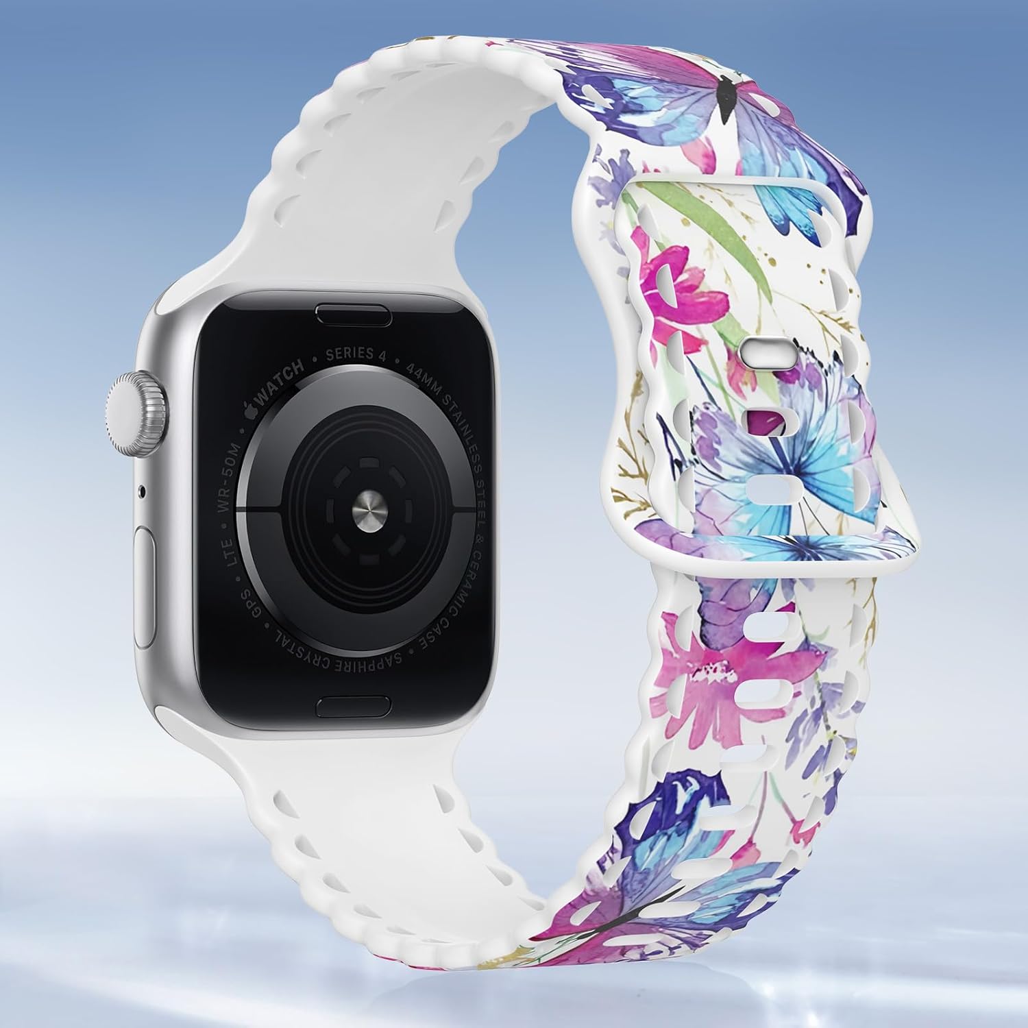 Floral Band Compatible with Apple Watch Band 38mm 40mm 41mm 42mm 44mm 45mm 46mm 49mm Women, Cute Flower Print Pattern Soft Lace Silicone Strap for iWatch Band Series Ultra 10 9 8 7 SE 6 5 4 3 2 1 - Image 3