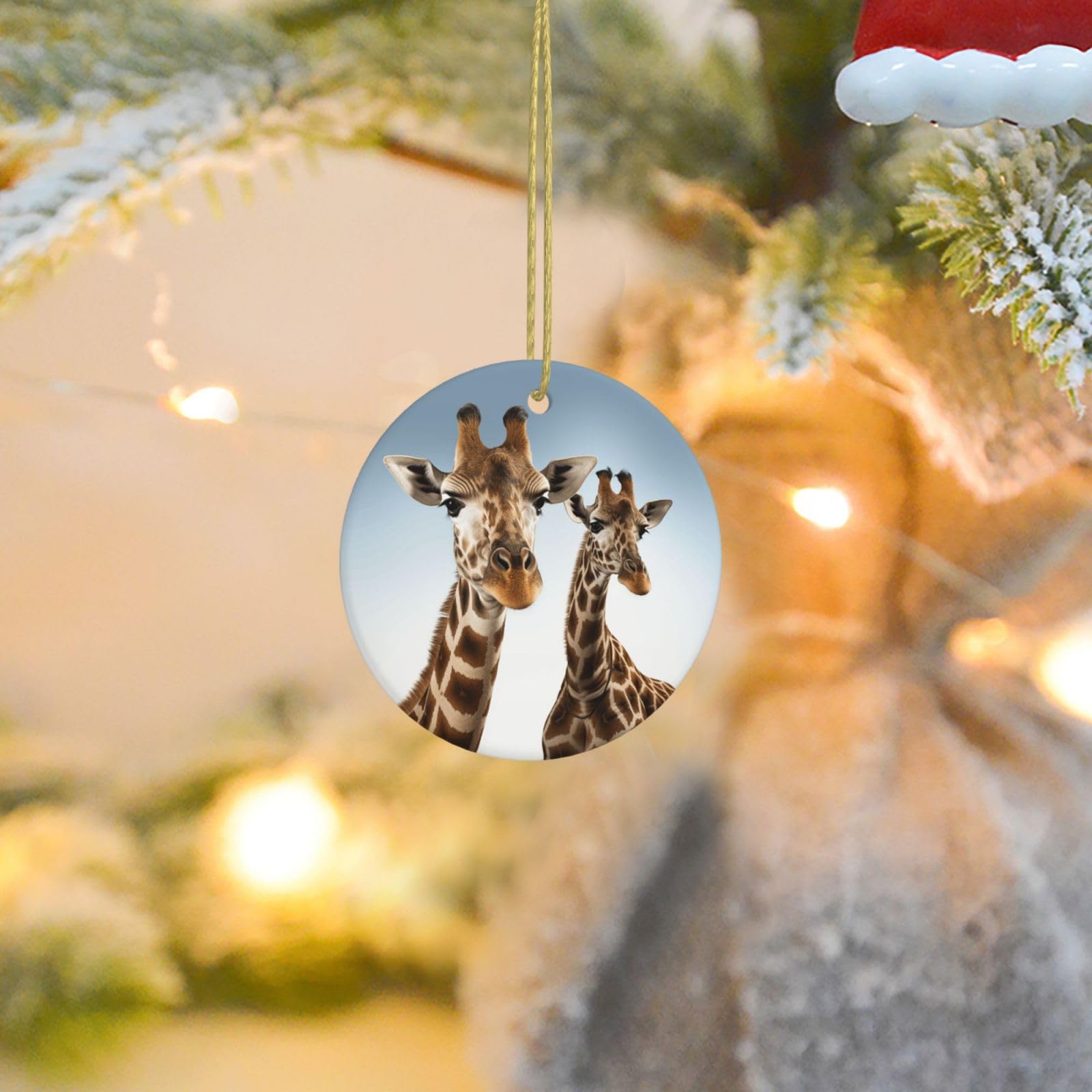 Christmas Ornaments for Christmas Tree Decoration Ceramic Hanging Necks of Giraffe Ornament with Gold Ribbon Crafts Round Pendant for Keepsake Gifts Glass Xmas Decor Party Supplies