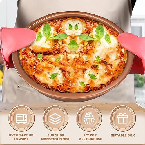 Miniatura 6 de Juego de moldes para hornear con revestimiento antiadherente, 10 piezas profesionales, incluyendo moldes para pasteles, hojas de galletas, bandeja