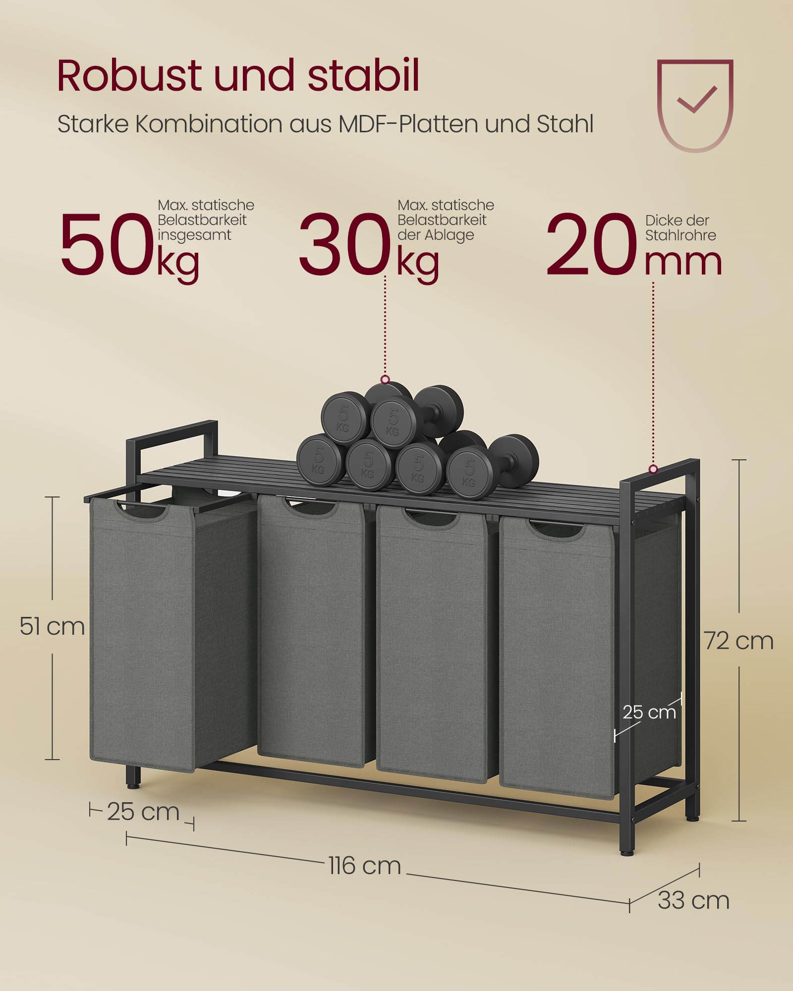 Vasagle Wäschekorb 4 Fächer 160 L – Bild 5