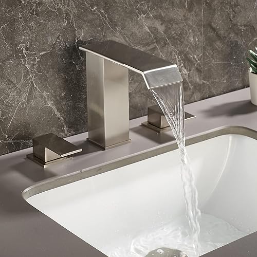 Miniatura 4 de Skybathjoy Grifo de baño con 3 agujeros de 8 pulgadas, dos asas, grifo de lavabo de lavabo de baño generalizado, grifo de lavabo de baño en cascada