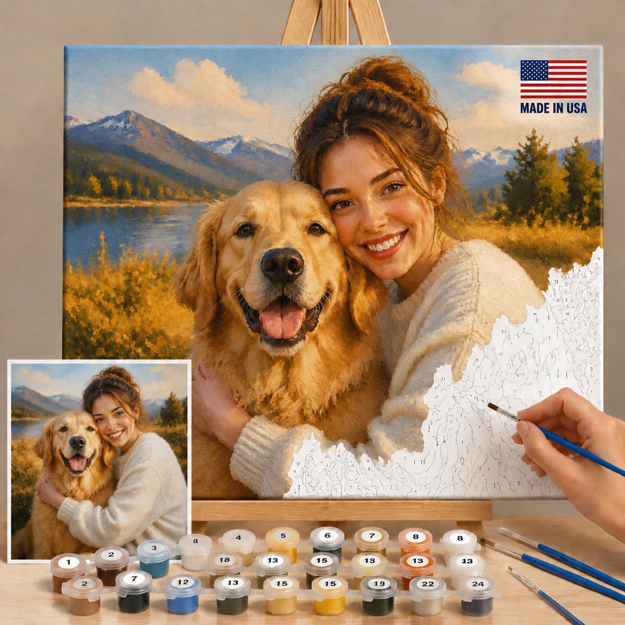 Custom Paint by Numbers from Photo-Custom Painting Kit with Cotton-Poly Canvas,Make Your Own Picture,Customized Painting by Numbers for Pets,Family,Home Decor(16×24in)