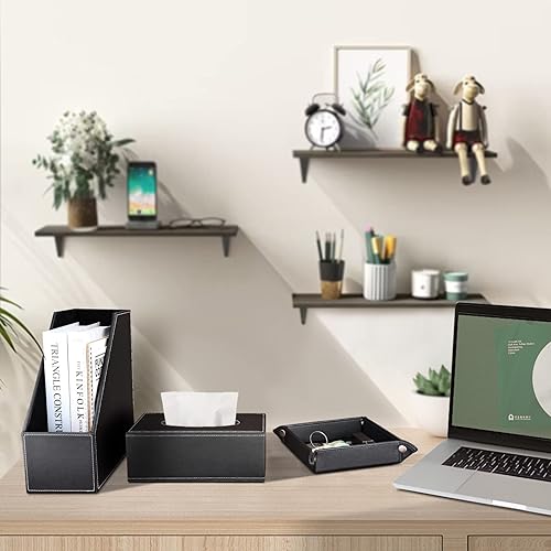 Miniatura 4 de KINGFOM 5 unidsset organizador de escritorio de cuero PU accesorios titular de archivos, estante de almacenamiento de revista+escritorio pluma y