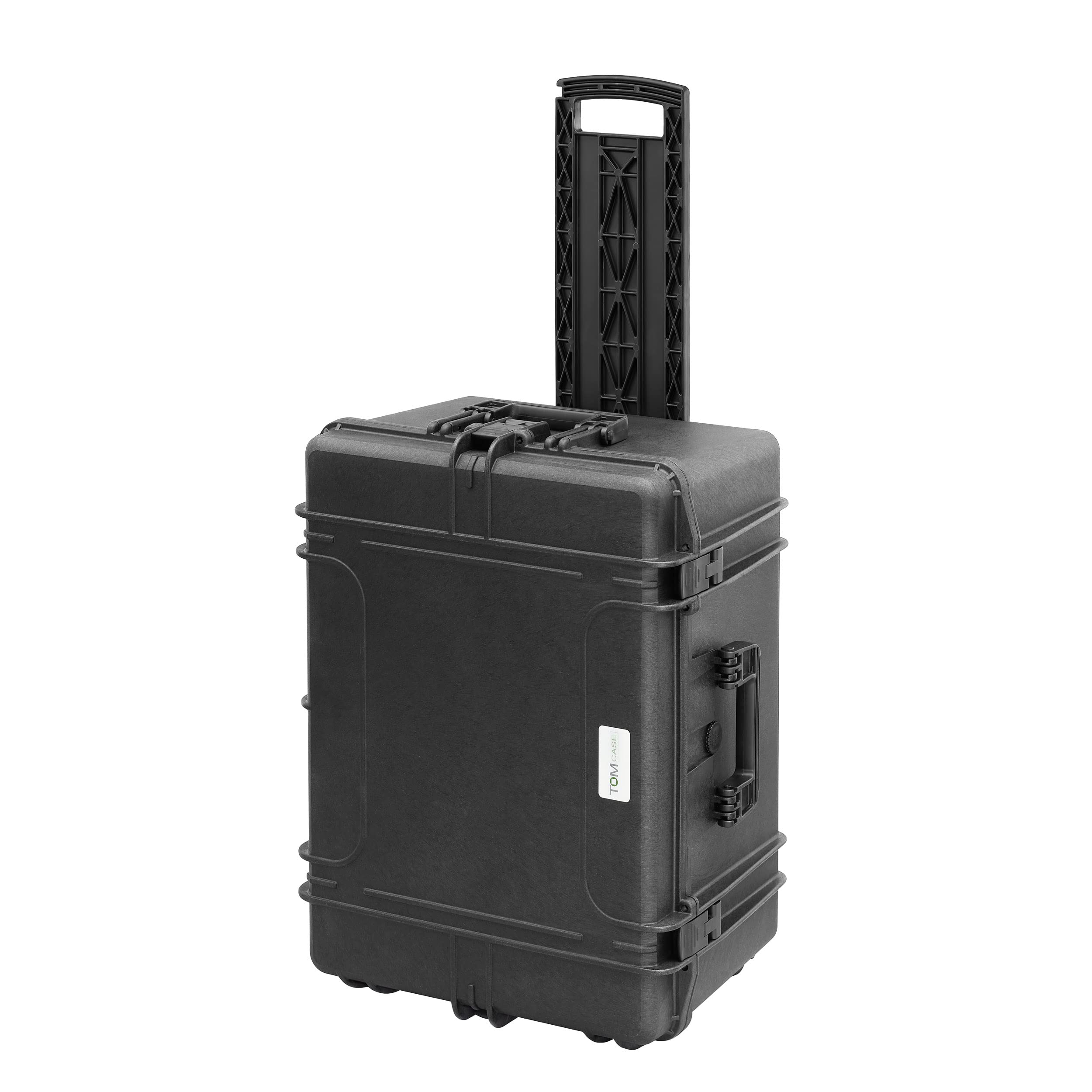 TOMcase Outdoor case with Trolley, 62x46x34 cm, contenitore di trasporto, grande valigia impermeabile con inserto in schiuma cubica, valigetta rigida, custodia per fotocamera (nero)