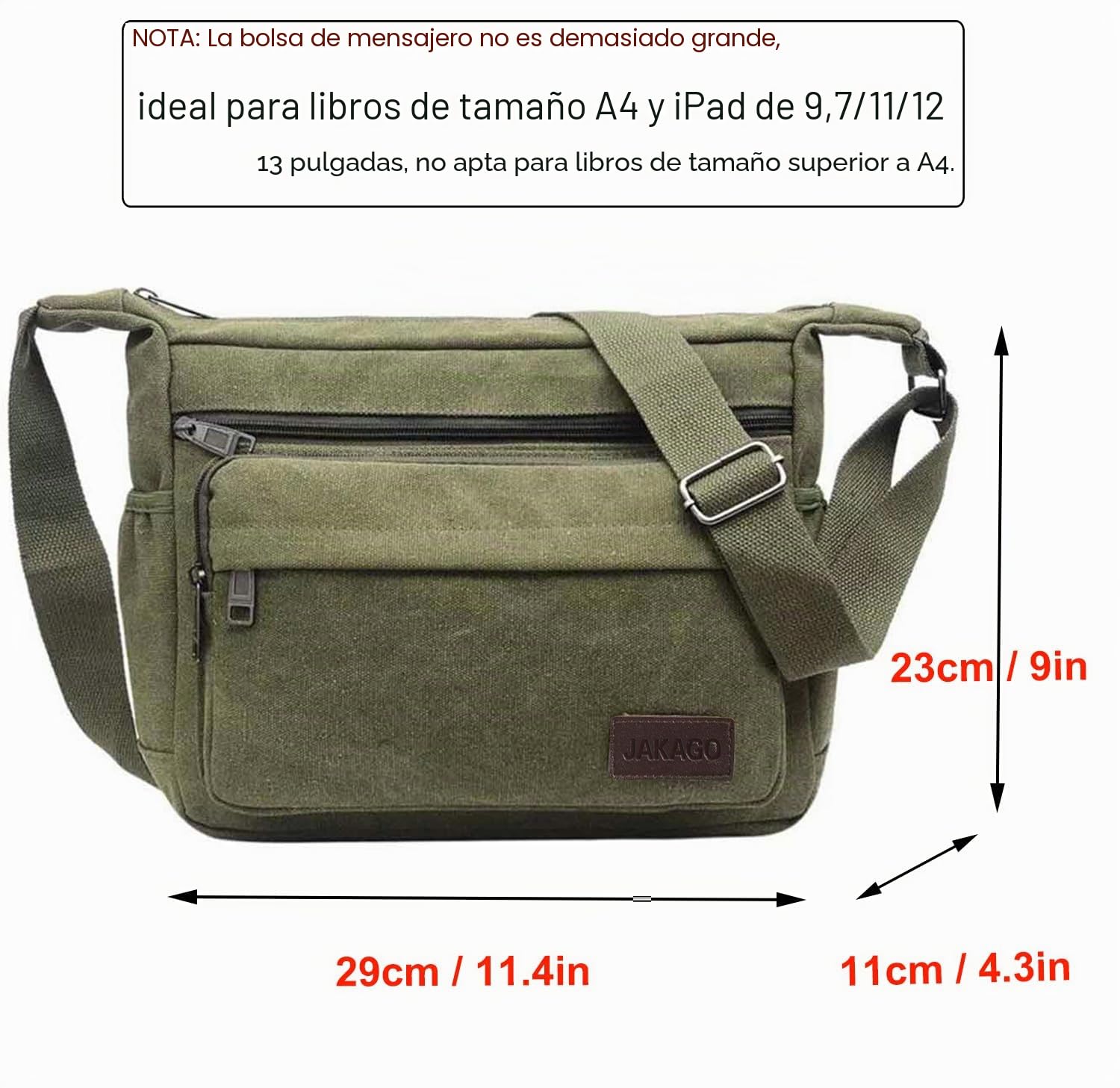 JAKAGO Bolso bandolera de lona de 13 pulgadas, con múltiples bolsillos para hombre, casual, ligero, para pesca al aire libre, camping, senderismo, viajes, trabajo, uso diario