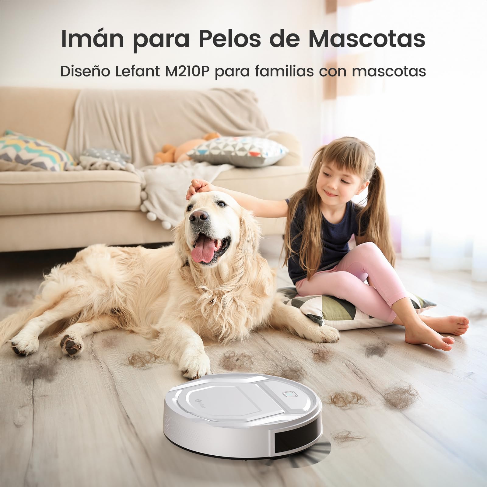 Lefant M210 Robot Aspirador Ultra Delgado 79mm, Control por App, Bajo Ruido, Compatible con Alexa, Boquilla Anti-enredos, Ideal para Pelo de Mascotas y Suelos Duros