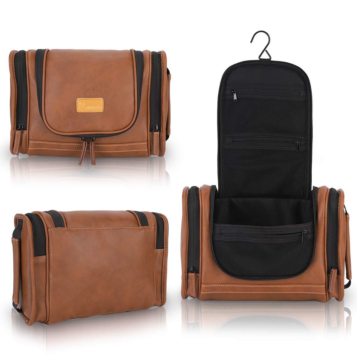 Hanging Toiletry Bag for Men Dopp Kit Waterproof Travel Organizer with Sturdy Metal Hook and Handle for Bathroom Shower Cosmetics Camping Brushes Shaving (Brown)