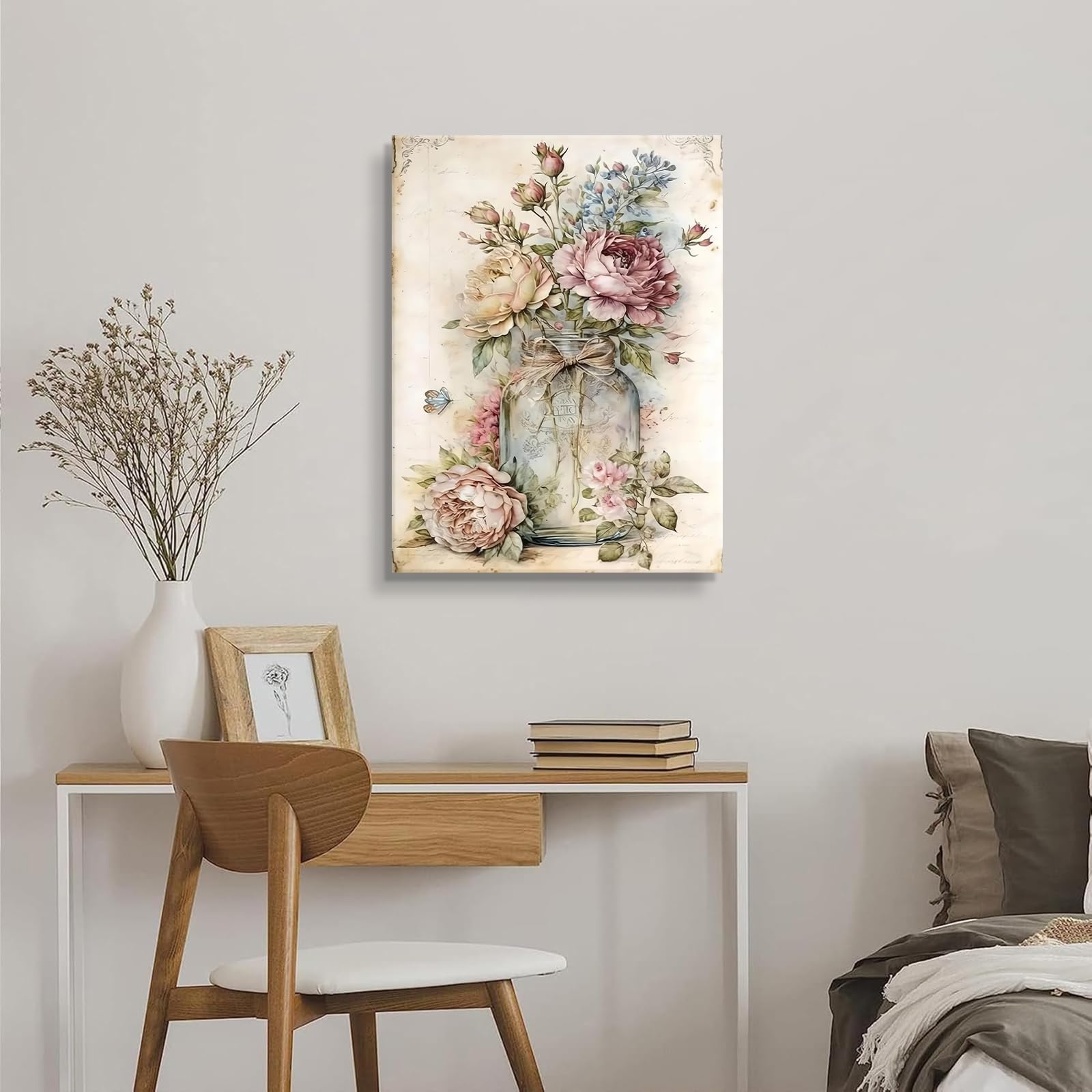 Vintage Rose Floral Canvas Wall Art - Victorian Style -6