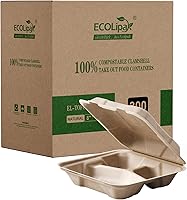Vista 7 de ECOLipak Paquete de 50 recipientes con forma de ostra para llevar, recipientes de alimentos para llevar 100% compostables y desechables, recipientes