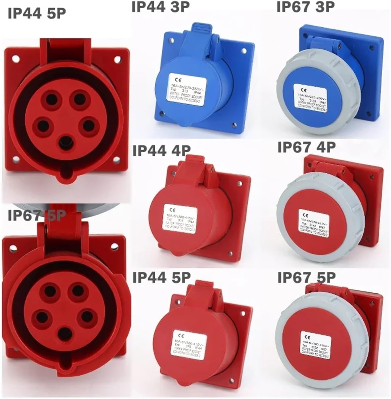 5/10PCS Industrial Plug Socket 16A/32A 220V/380V IP44/67 Waterproof 3/4/5PIN Male Female Industrial Plug(10 PCS IP44-5P)