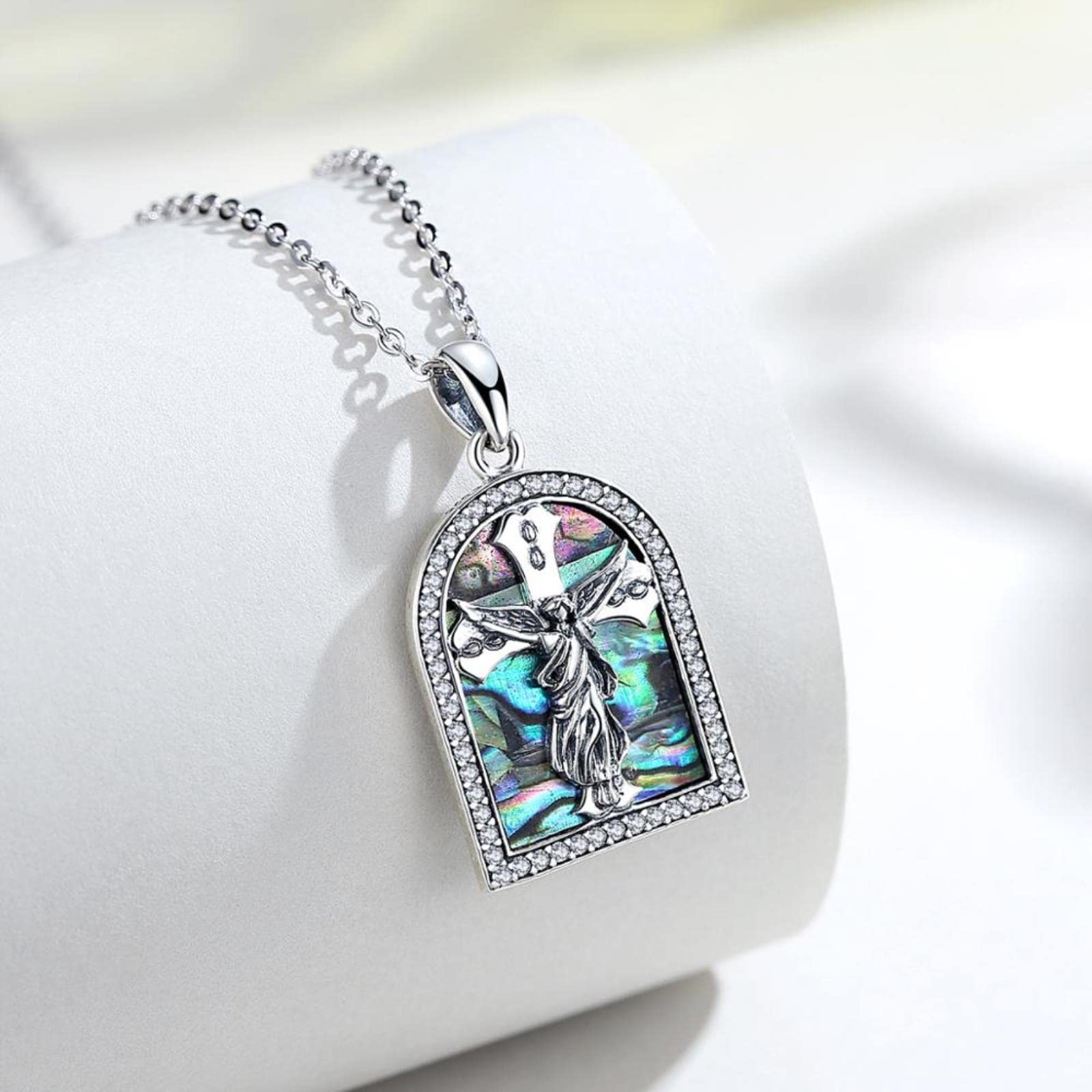 Colgante De Cruz De Jesús De Plata De Ley 925, Collar De Concha De Madreperla, Collar De Cristal Cz, Joyería Fina