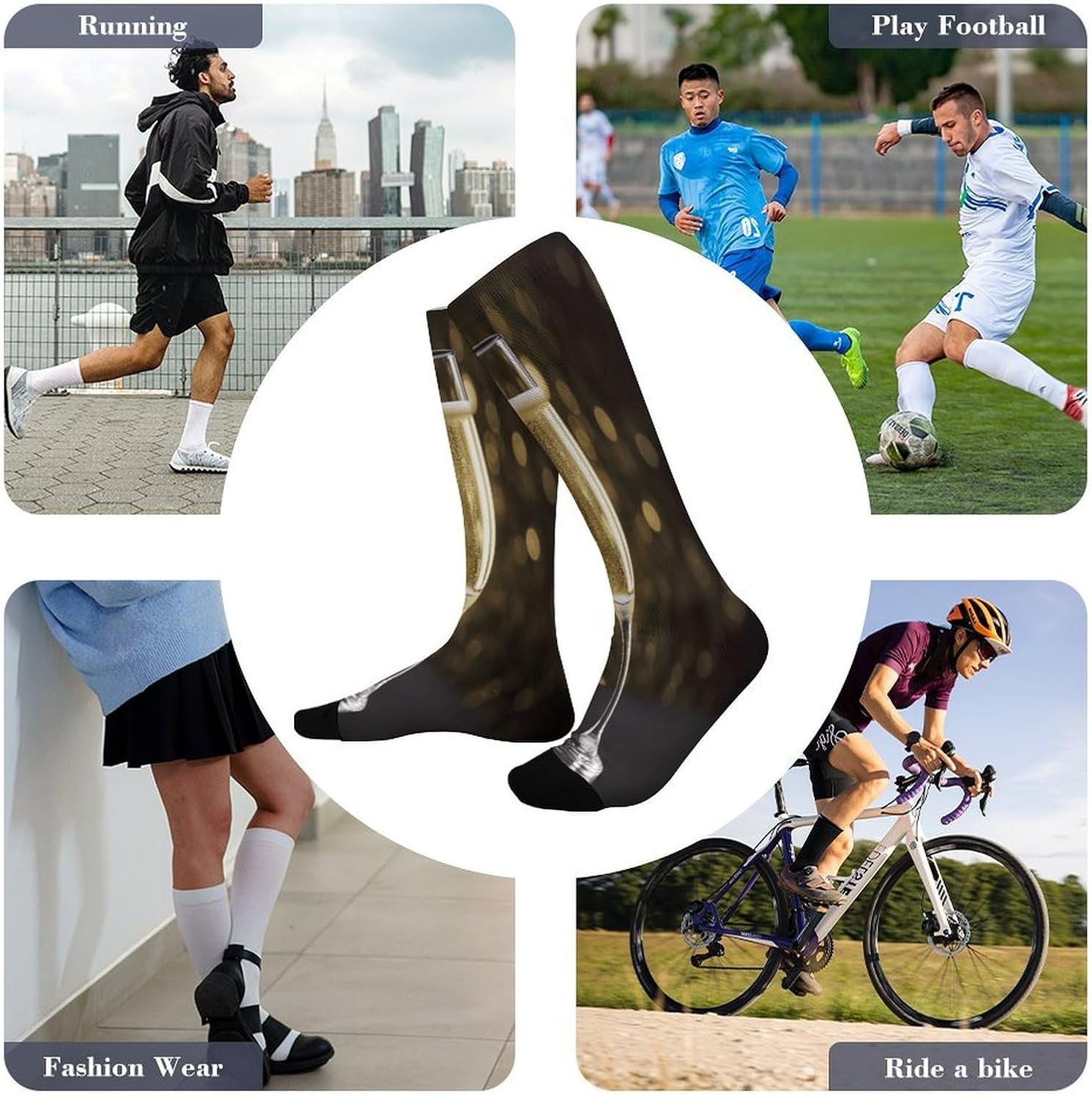 Champagne Mid-Calf Socks Women Warm Knee High Socks Cozy Hiking Skiing Soft Boot Mid Calf Stocking Unisex