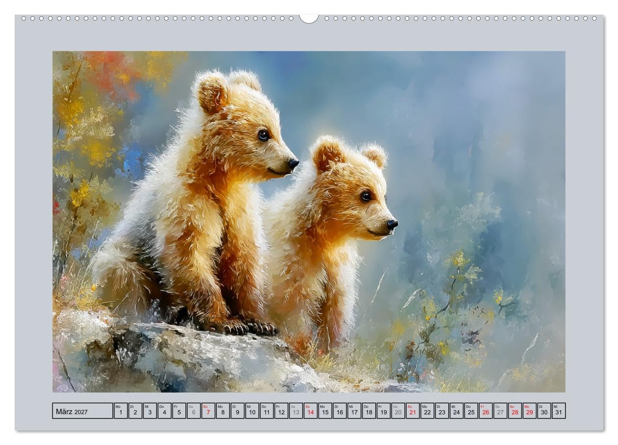 Braunbären. Teddy-Familie im Einklang mit der Natur (Wandkalender 2027 DIN A2 quer), CALVENDO Monatskalender: Malerische Illustrationen zeigen ... Licht und harmonischer Natur (CALVENDO Tiere)