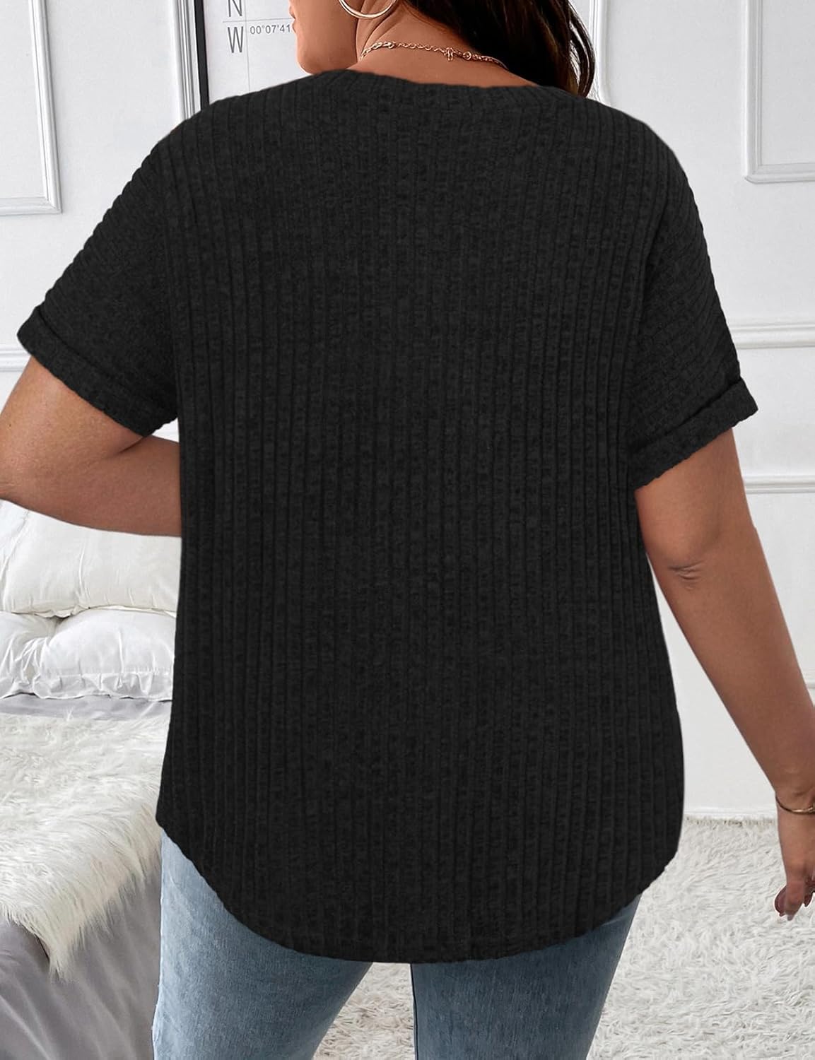 Cucuchy Style Womens Plus Size Tops Casual V Neck Shirts Short Sleeve Solid Color Blouses - Image 4