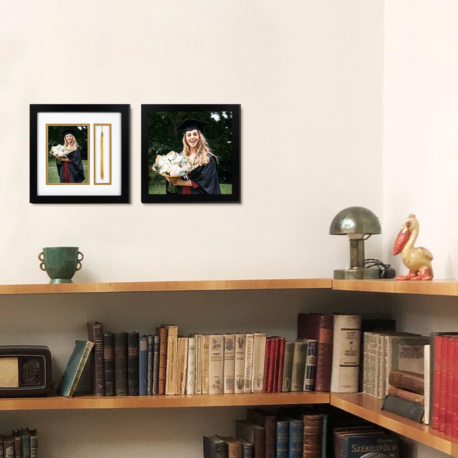 Golden State Art 10x10 Graduation Frame with Real Glass - Fits 5x7 Photo & Tassel - Double Mat (Whire Over Gold) Signature Collection - Diploma Frame with Tassel Holder for Wall Display