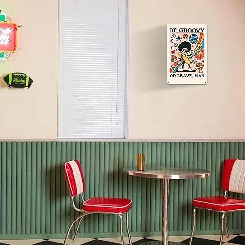 Miniatura 6 de Póster de hongos, arte de pared hippie retro, disco de personajes de plátano, música, bola, decoración estética, letrero de metal de 8 x 12 pulgadas