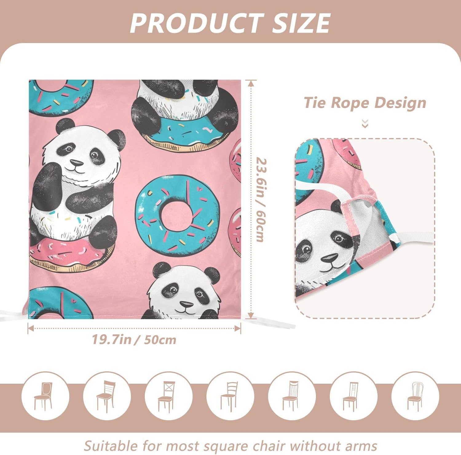 ALAZA Beautiful Panda Sit on Donuts Chair Back Cover Set of 6, Washable Reusable Removable Chair Slipcovers Decorative Chair Cover for Home Kitchen Wedding Party