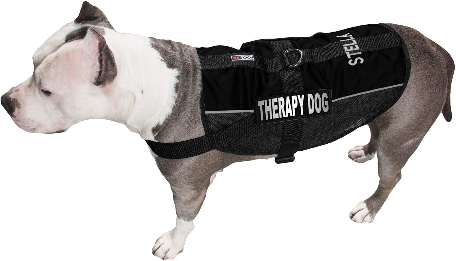 Dogline Custom Embroidered MaxAire Vest Therapy Dog Removable Patch Adjustable Harness Reflective for Puppies Small Medium and Large Dogs 30 by 38 Inch Girt Black
