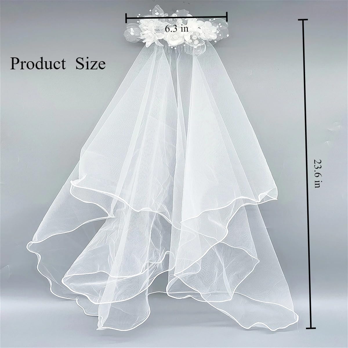 Pure Sacred Ceremonial Pearl and Flower Decorated Bridal Veil with Comb, Extra Long 25-inch, Soft Elegant Wedding Veil for Bride, Secure Easy Wear for Wedding, Bachelorette Party, First Communion