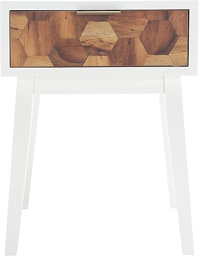 SAFAVIEH Home Collection Nilo - Mesita de noche con 1 cajón, color blanco y natural Blanco/Natural,Negro y